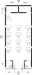 Open Plan Multifuction Floor Plan with Workstations and Restrooms. 2