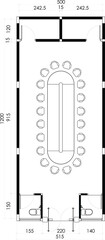 Office Floor Plan with Meeting Room  and Restrooms. 1