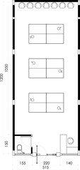 Multifunction Room Floor Plan with Tennis Tables and Restroom. 1