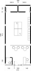 Multifunction Room Floor Plan with Tennis Tables, Cafe/Bar Area, and Restroom. 2