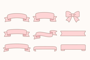 Pink Ribbon Banners Collection – Cute Flat Pastel Label Set