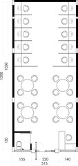 Office Floor Plan with Cubicle Workstations and Cafe Seating Area. 3