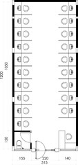Office Floor Plan with Cubicle Workstations and Seating Area. 1