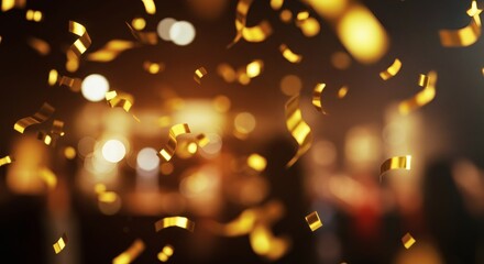 Golden Confetti Falling in a Festive Atmosphere with Bokeh Lights