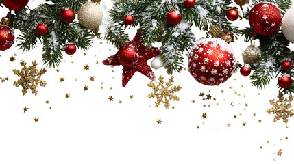 Festive christmas tree ornaments and snowflakes isolated on transparent background