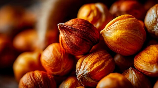 Exploring the rich colors and textures of roasted hazelnuts in a warm kitchen setting during autumn