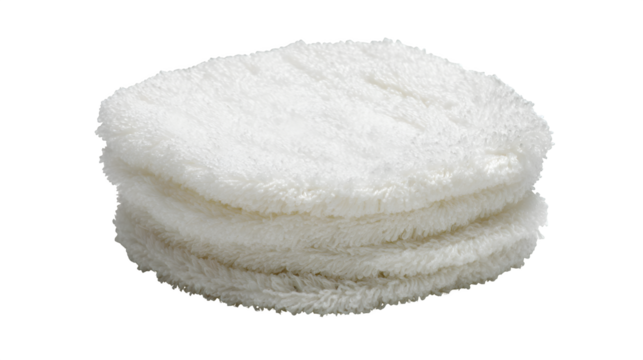 A miniature, soft washcloth, specifically designed for gentle cleansing of a baby's sensitive scalp affected by cradle cap, isolated on a pure Transparent background.