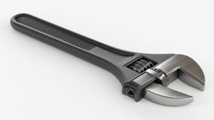 Obraz premium Close-Up of a Black Adjustable Wrench on White Background for Industrial Use