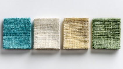 Set of fabric texture swatches in earth tone colors on white background

