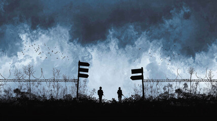 Symbolic representation of war tension between Thailand and Cambodia
