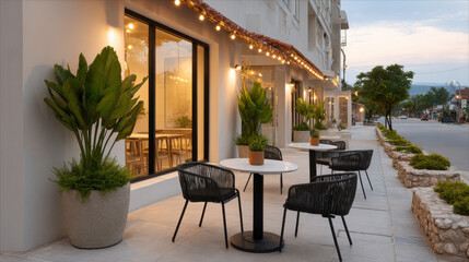 modern stylish caf set on vibrant street exuding chic urban ambiance