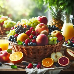 Abundant Basket of Fresh Summer Fruits Bathed in Sunlight