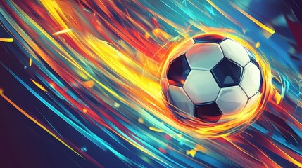 Obraz premium soccer ball in motion fiery abstract background