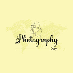 World Photography Day text, calligraphy and vector illustration creative design of photography day