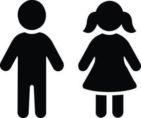 girl and boy icon set children silhoutte kids icon flat and outline stylie stock vector