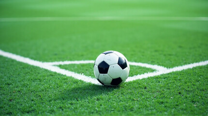 Classic black and white soccer ball on a lush green field ready for a great game