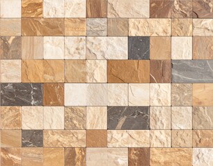 Mosaic brick wall with earthy tones offering a warm and textured backdrop design