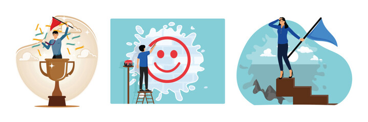 Victory or business achievement. Happiness and positive thinking. Success fearless female.