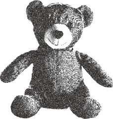 Teddy y2k retro stipple art bear brutalist halftone vector png transparent, toy 2000s photocopy effect tattoo aesthetic