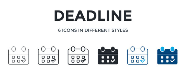 Deadline Icon In Different Style Vector Illustration. Designed In Thin Line, Regular Line, Bold Line, Glyph, Color Line, And Color Glyph Style Can Be Used For Web