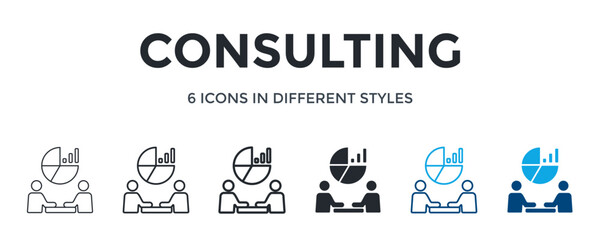 Consulting Icon In Different Style Vector Illustration. Designed In Thin Line, Regular Line, Bold Line, Glyph, Color Line, And Color Glyph Style Can Be Used For Web