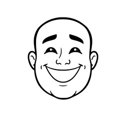 Joyful Face: A bold line art illustration depicts a bald head with a wide, open smile, conveying pure happiness and mirth.