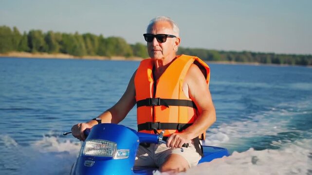 Senior man on a jet ski.