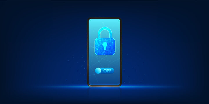 Smartphone screen with digital lock symbol and power off button, representing screen time control, digital detox, and mental health. Concept of unplugging, self-care, and mindful use of technology.