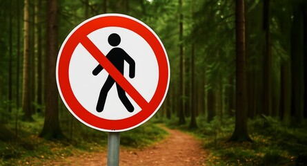 No Pedestrian Sign on Forest Path
