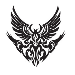 Fototapeta premium Black and white tribal art design depicting an eagle or phoenix symbol in vintage art