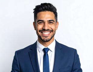 Portrait of a cheerful and confident businessman in a suit with a positive attitude