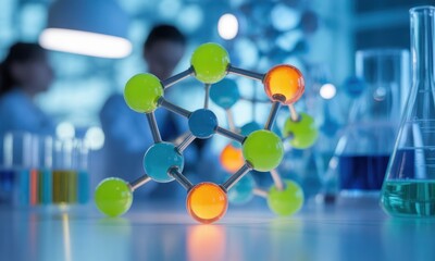Colorful molecular model in a lab setting