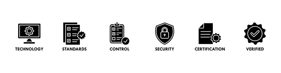 ISO 27001 banner web icon vector illustration concept for information security management system (ISMS) with an icon of technology, standards, control, security, certification, and verified