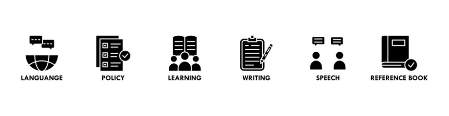 Grammar banner web icon vector illustration concept for languange education with icon of communication, policy, learning, writing, speech, and reference book