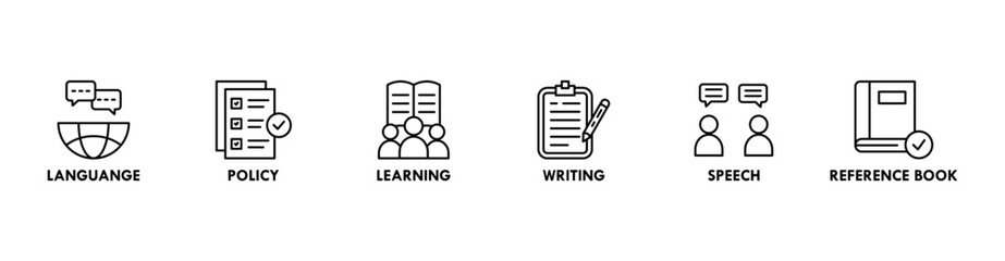Grammar banner web icon vector illustration concept for languange education with icon of communication, policy, learning, writing, speech, and reference book