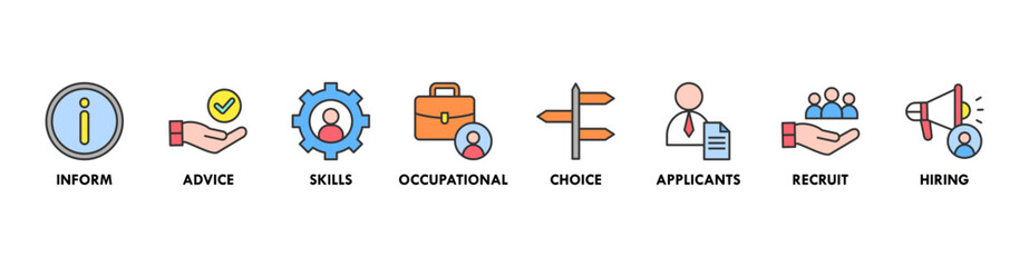 Job fair banner web icon vector illustration concept for employee recruitment and onboarding program with an icon of the information, advice, skills, occupational, applicants, recruit, and hiring