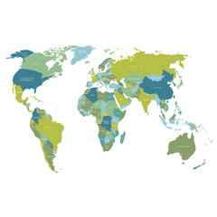 World map. Blue political map of the world cut out of paper on white background. Countries. Vector