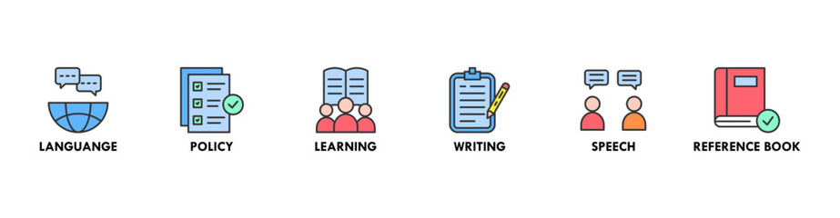 Grammar banner web icon vector illustration concept for language education with icon of communication, policy, learning, writing, speech, and reference book