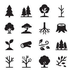 Collection of vector nature icons: tree silhouette illustrations