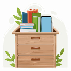 Books and Tablet in Wooden Drawer Reading, Technology, and Organization for Knowledge Access