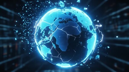Digital Globe Fracturing: Global Network Breakdown Animation - Powered by Adobe