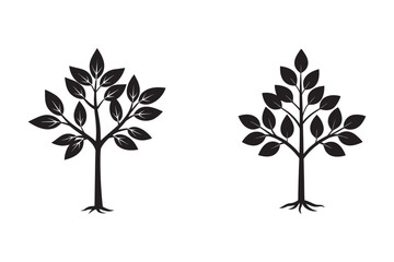 silhouette young teak sapling set bundle on white background