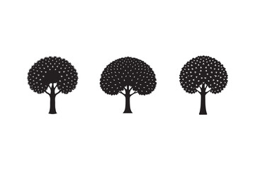 silhouette jack fruit tree in orchard set bundle on white background