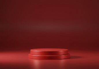 A minimal, empty, red circular platform, perfect for displaying products or showcasing achievements