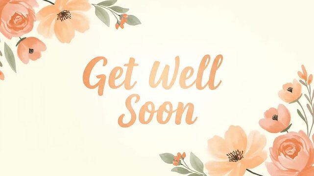 Get Well Soon card with floral designs featuring soft peach and orange flowers on a light background - Powered by Adobe
