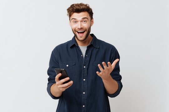 Professional man video calling with smartphone – generative AI - Powered by Adobe