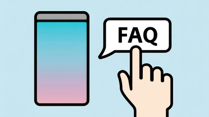Hand Tapping Icon for FAQ Section on Light Blue Background