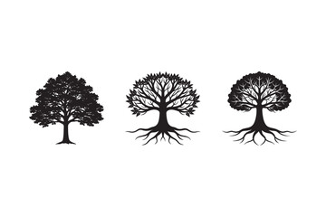 silhouette apple tree set bundle on white background