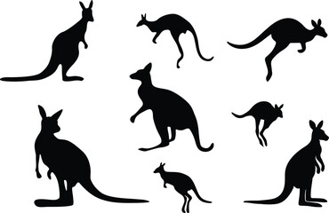 Kangaroo Silhouette Bundle Design on White Background