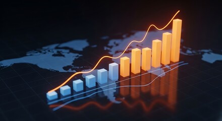 Upward Trend Chart on World Map: Financial Growth, Business Success, Global Markets, Investment, and Positive Economic Indicators Illustration